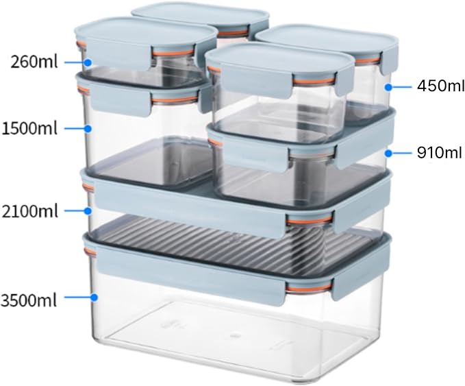 LocknLock LBF405RS7N Modular Plus Food Storage Container,14 set (7 containers & 7 Lids)- Navy