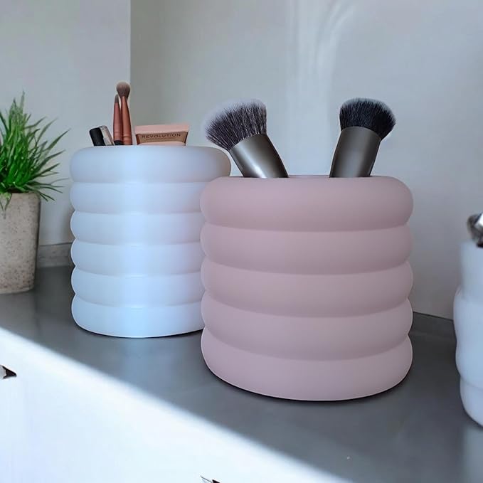 Modern Makeup and Desk Organizer Cup Set | Minimalist Ribbed Storage Containers | Compatible with Handcrafted Eco Friendly Home Decor