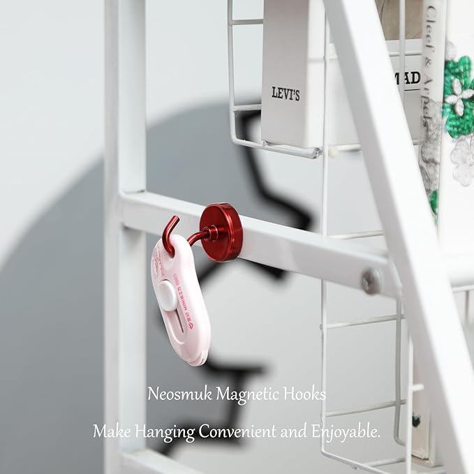 Neosmuk Magnetic Hooks Heavy Duty,Strong Magnet with Hook for Fridge, Super Neodymium Extra Strength Industrial Hooks for Hanging, Magnetic Hanger for Toolbox, Cruise, Grill(Red,4 Pack)