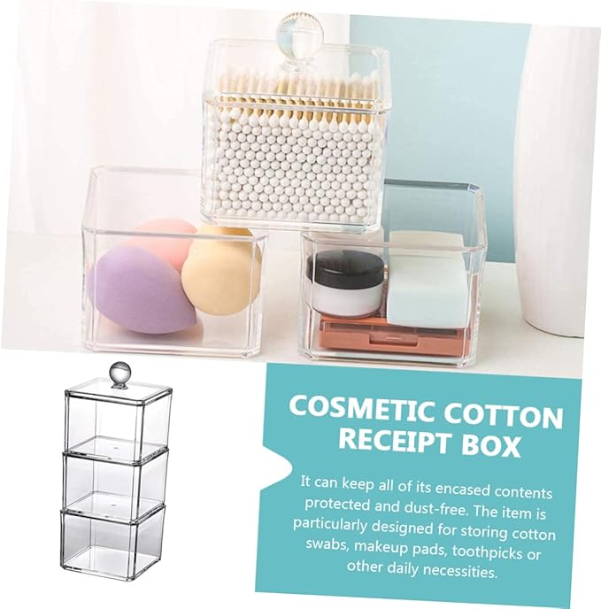 Clear Makeup Remover Storage Box with Lid Acrylic Cotton Pad Organizer for Bathroom Vanity and Cosmetic Display Case 9.05X3.62X3.62 Inches