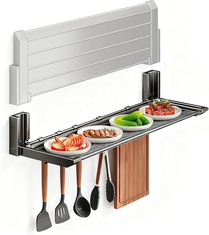 22Inch Floating Shelves for Kitchen Foldable No Drill Storage Rack Sturdy 11lbs Load Space Saving Wall Mount for Spices Cookware Bathroom