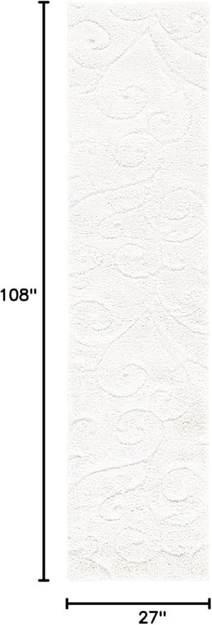 SAFAVIEH Florida Shag Collection Runner Rug - 2'3" x 9', Cream & Cream, Scroll Design, Non-Shedding & Easy to Clean, High-Low Plush Pile, Ideal for Bedroom, Foyer, Hallway (SG455-1111)