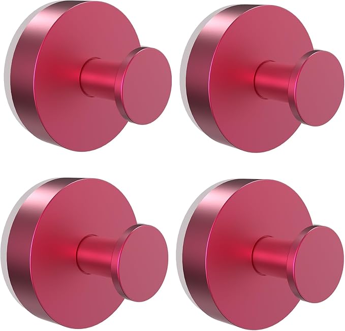 Vacuum Suction Cup Hooks for Shower 4 Pack, Heavy Duty Aluminum Alloy Towel Hooks for Bathroom Kitchen Glass Tile Mirror Wall No Drill Removable Robe Loofah Coat Suction Hooks Hanging-Red