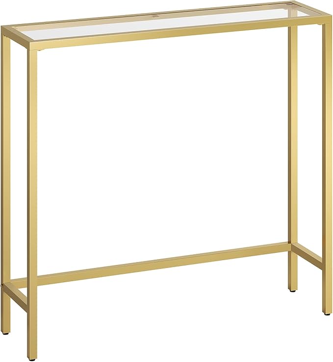 HOOBRO 29.5" Narrow Console Table, Tempered Glass Sofa Table, Small Side Table, Modern Entryway Table, for Entrance, Living Room, Foyer, Hallway Bedroom, Gold GD07XG01