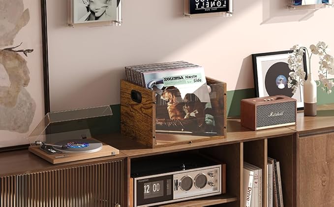 X-cosrack Acrylic Vinyl Record Storage Crate, Visible Record Holder Crate, Classic Cube Album Storage Box, Record Shelf Organizer with Handle Great for Storing Vinyl Record LP's/Albums