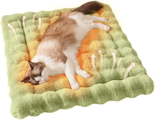 Cat Beds for Indoor Cats Faux Fur Pet Mat Cute Kitten Plush Bed with Non-Slip Bottom for Carriers/Sofa Dog & Puppy Friendly 27 x 20 Inch Large Green