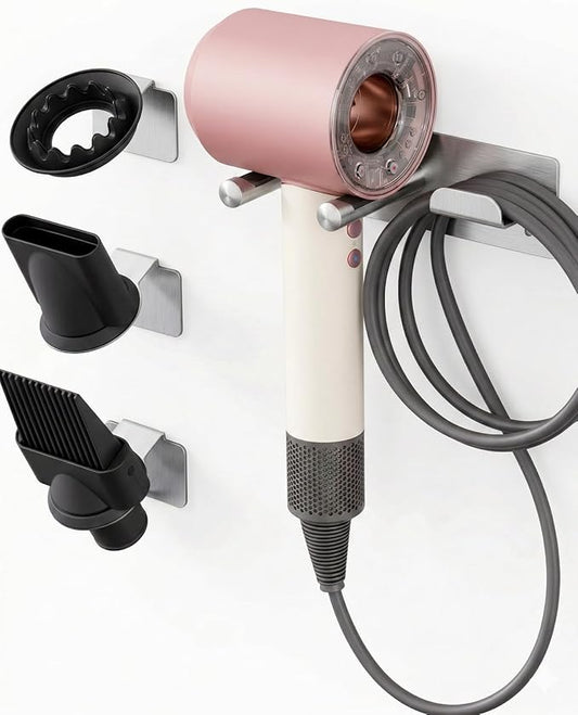 Dyson Hair Dryer Holder, Hair Dryer Wall Mount Organizer for Supersonic & Nural, Stainless Steel Dyson Blow Dryer Holder with Magnetic Rings, Waterproof & Rust Resistant for Bathroom/Salon