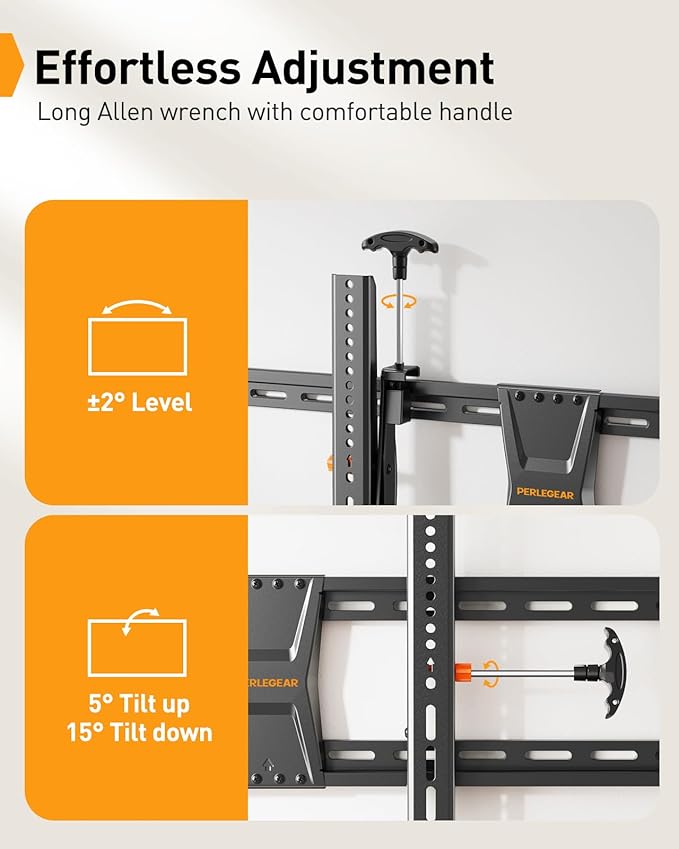 Perlegear Tilting TV Wall Mount for 42–90 Inch TVs with Leveling Adjustment, Max VESA 800x400mm, Low-Profile TV Mount Wall Bracket up to 132 lbs, Easy for Centering, Fits 12"/16"/18"/24" Studs, PGXT5