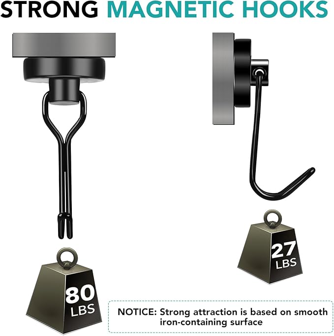 DIYMAG Black Magnetic Hooks, Strong Magnetics Heavy Duty, Magnet Hook with Metal Hanger for Hanging Refrigerator Home Kitchen Office, 4Pack