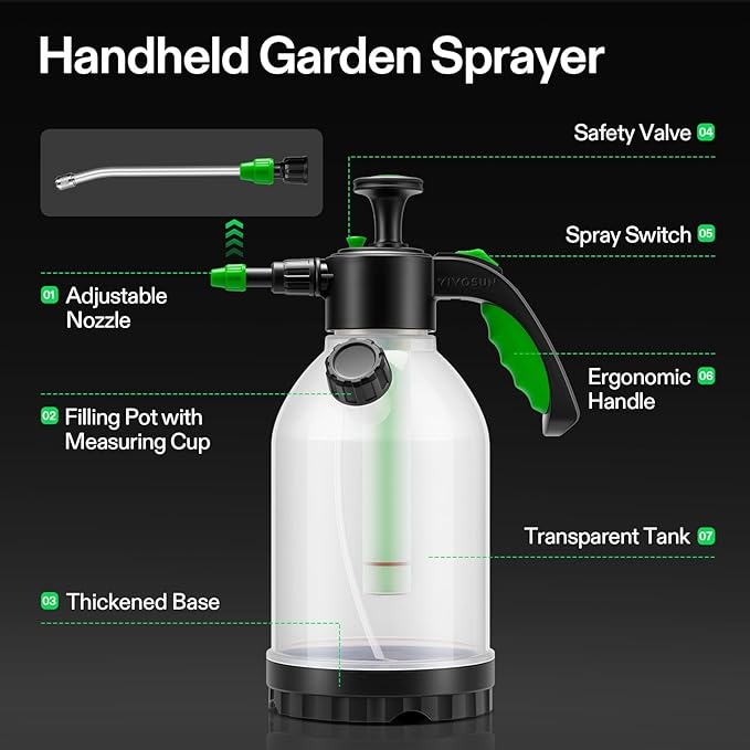 Metal Plant Stand and 70oz Pump Sprayer, Portable Water Spray Bottle for Spraying Plants, Flowers, Weeds and Cleaning, Hand Pump with Side Filling Port