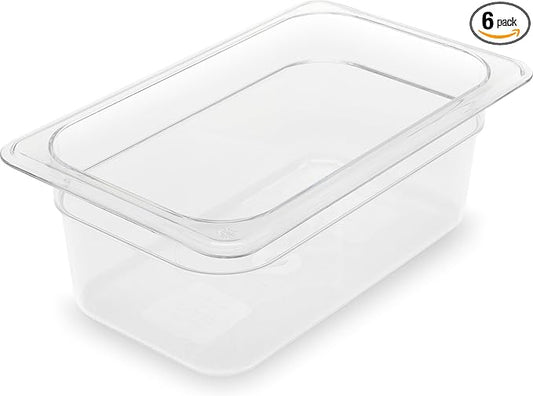 Carlisle FoodService Products Storplus Food Storage Container Food Pan, Chafing Pan for Catering, Buffets, Restaurants, Polycarbonate (Pc), 1/4 Size 4 Inches Deep, Clear, (Pack of 6)