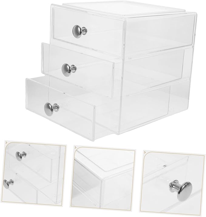 Three-layer Drawer Storage Box Makeup Organizer Desk Top Organizer Lids Included