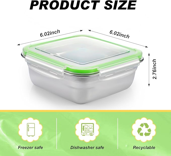 6 Pack Stainless Steel Sandwich Containers with Lids 25. 4 oz Metal Food Container for Lunch Boxes with Airtight Silicone Seal for Sandwiches and Snacks