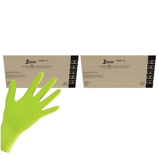 1st Choice 6 mil Green Gloves, Disposable, Latex Free, Raised Diamond Grip, Mechanic Glove for Men, XXL, 2 Cases of 1000