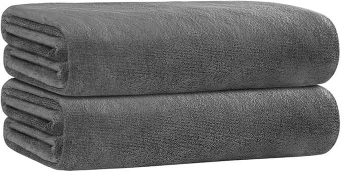 Quick Dry Microfiber Bath Towel Set of 2-30x60 Inches Large Absorbent Camping Towel for Gym, Yoga, Swimming, Beach - Fast Drying & Lightweight with Loop, 7X Water Absorption, No Fading & No Lint