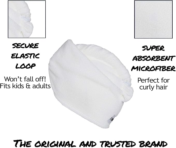 Turbie Twist 2-Pack Microfiber Hair Towel for Beauty, Travel, Gifting - Hair Wrap Turban for Straight, Wavy & Curly Hair - Premium Personal Care - White & White