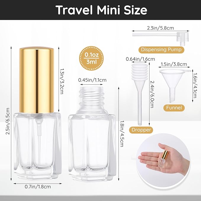 Segbeauty 80pcs 0.1oz Perfume Atomizer Glass Sprayer, Small Perfume Travel Refillable Cologne Spray Bottle, 3ml Bulk Mini Spray Bottle with Refill Kit, Fine Mist Empty Travel Atomizer for Liquids
