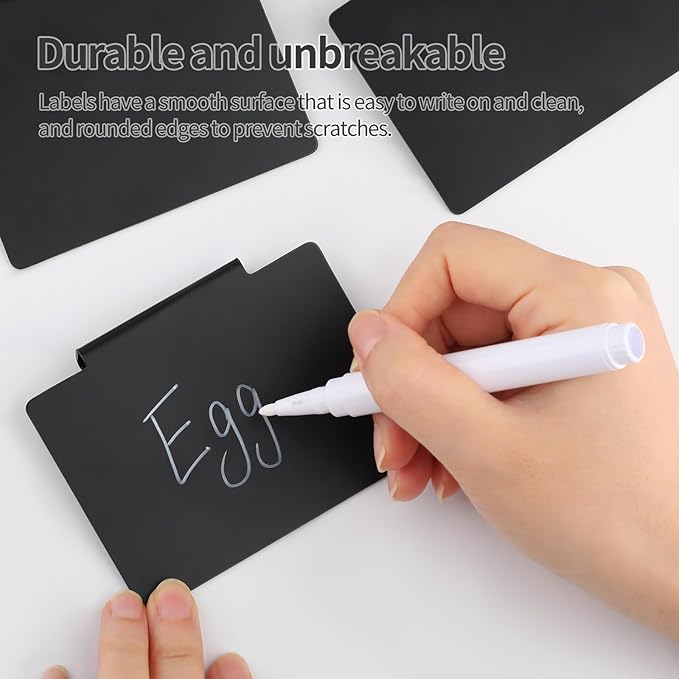 34 Pcs Basket Labels Clip on Set, Include 32 Kitchen Clip Label Holder Removable Storage Bin Labels with 2 White Marker for Storage Bins Organization Box (Black)