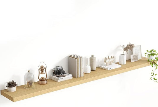 72 Inch Floating Shelves, 8 Inch Deep Floating Shelves for Wall, Hanging Shelf with Invisible Brackets, Deep Shelves for Bathroom, Bedroom, Living Room, Oak, Set of 1