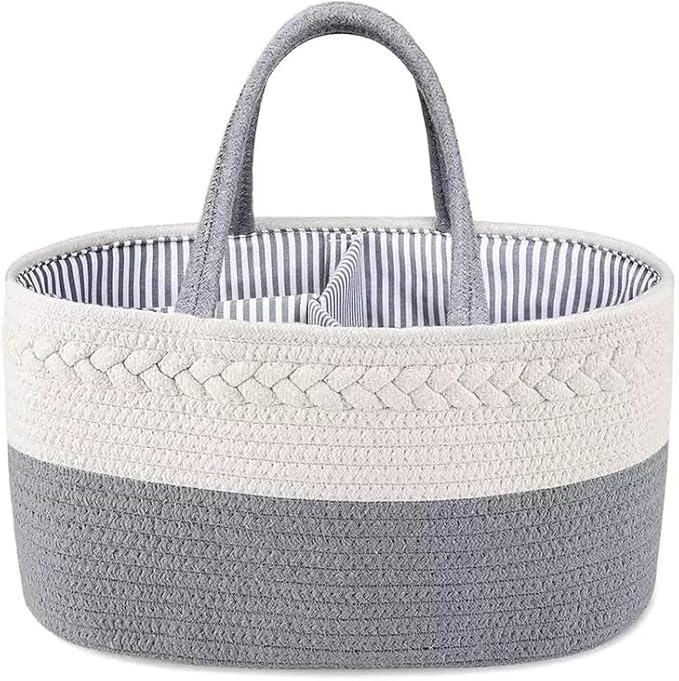 CREVENT Diaper Caddy Organizer, Baby Basket with Handle, Table Organizer for Storage, Portable Car Organizer, Baby Shower Gifts + Gift bag with Ribbon