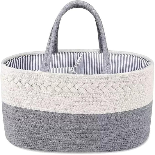 CREVENT Diaper Caddy Organizer, Baby Basket with Handle, Table Organizer for Storage, Portable Car Organizer, Baby Shower Gifts + Gift bag with Ribbon