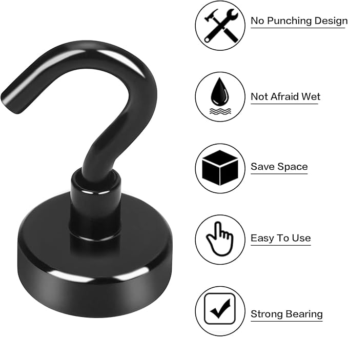 E BAVITE Magnetic Hooks,30Lb Magnetic Hooks Heavy Duty with Epoxy Coating, Magnet Cruise Hook for Hanging, Cruise, Grill, Towel, Home, Kitchen, Workplace, Office and Garage - 28 Pack（Black）