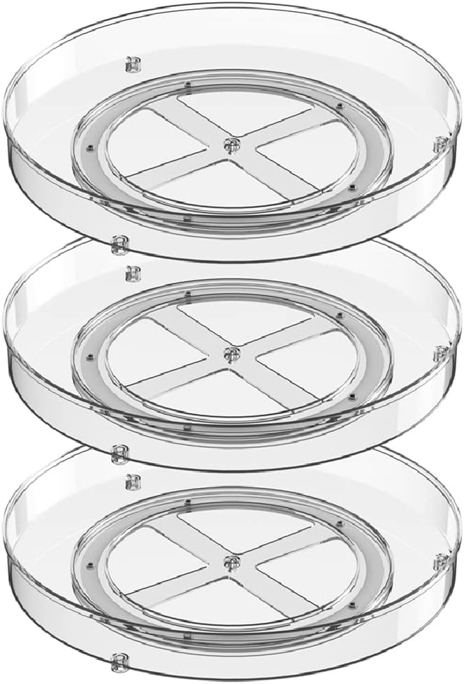 Slideep Lazy Susan Spice Rack, Round Plastic Clear Rotating Turntable Organization, Spinning Organizer Spices Condiments Container Bins for Kitchen, Cabinet, Pantry, Fridge, 10.6" Clear - 3 Pack