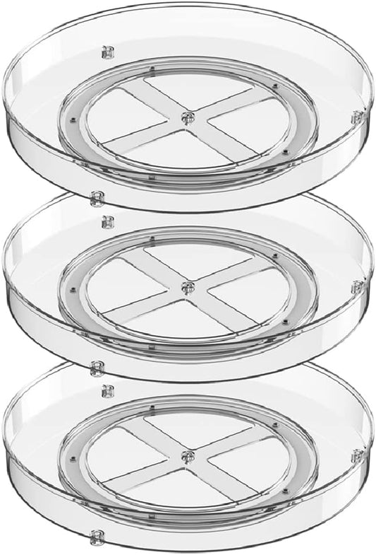 Slideep Lazy Susan Spice Rack, Round Plastic Clear Rotating Turntable Organization, Spinning Organizer Spices Condiments Container Bins for Kitchen, Cabinet, Pantry, Fridge, 10.6" Clear - 3 Pack