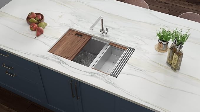 Ruvati 36-inch Workstation Kitchen Sink - 60/40 Double Bowl Undermount 16 Gauge Stainless Steel Kitchen Sink with Brushed Finish hides scratches, Easy-to-Clean Undermount Sink - RVH8359