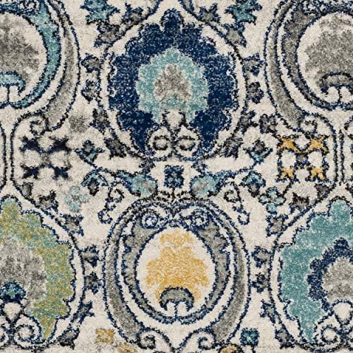 SAFAVIEH Evoke Collection Area Rug - 6'7" Round, Blue & Orange, Oriental Medallion Distressed Design, Non-Shedding & Easy Care, Ideal for High Traffic Areas in Living Room, Bedroom (EVK275C)