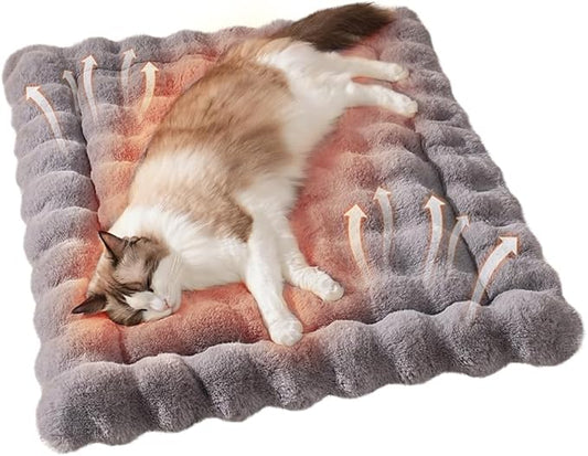 Cat Beds for Indoor Cats Plush Pad Mat with Non-Slip Bottom Faux Fur Soft Kitten Bed for Carriers/Floor/Couch Dog & Puppy Washable 23 x 15 Inch Medium Grey
