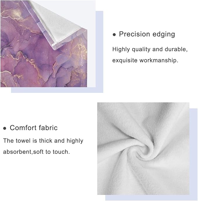 3 Piece Marble Bath Towels Set,Microfiber Absorbent Purple Gold Ombre Marble Texture Elegant Towels for Bathroom,1 Bath Towel,1 Hand Towel,1 Washcloth,Abstract Decorative Bathroom Towels