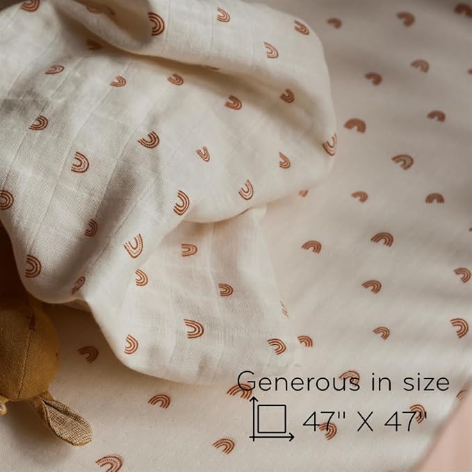 Baby Swaddle – Organic Cotton Muslin Baby Swaddles for Newborns 47” x 47” (Rainbows)