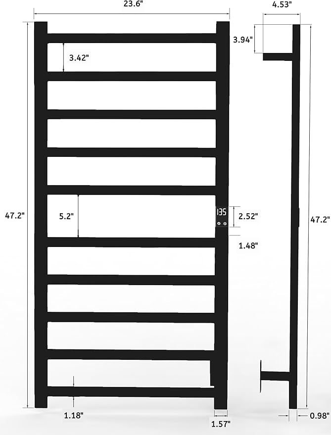 Electric Towel Warmer | Super Thin | with Timer & Temperature Multi-Level Adjustments | Hardwired & Plug-in | 10 Bar | Matte Black Finish