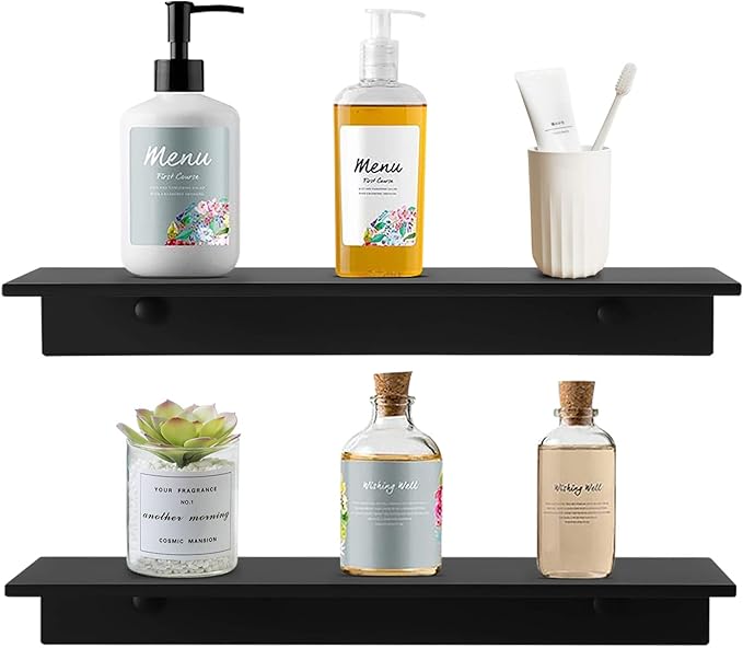 TLBTEK 2 Pack 11.8inch Black Floating Shelves,Rustic Farmhouse Floating Shelves Wall Mounted Storage for Bathroom, Bedroom, Living Room, Kitchen