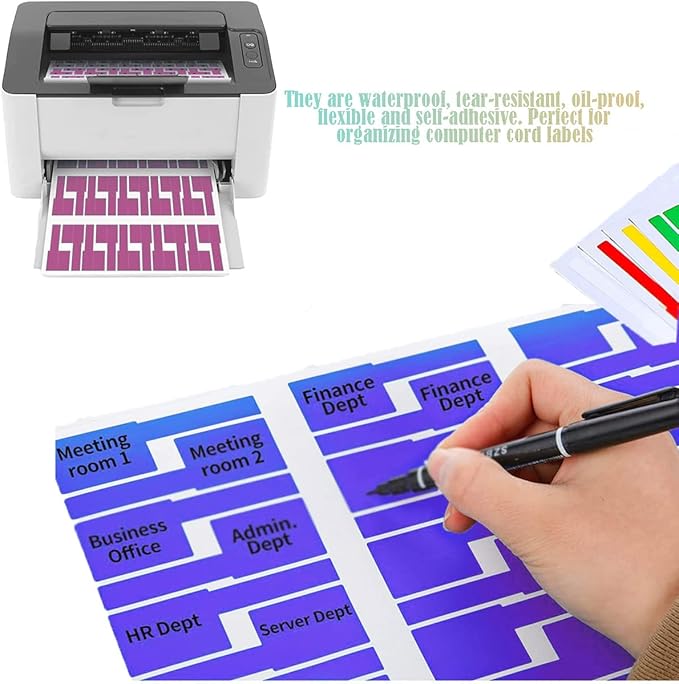 12 Sheet 360 Pcs Cable Labels Tags for Cable Management, YTPZCL Colorful Waterproof Cord Labels Tags for Electronics, Self Adhesive Tear Resistant Wire Labels for Laser Printer and Handwriting, A4