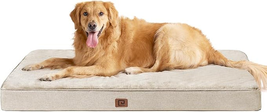 EHEYCIGA Memory Foam Dog Bed Orthopedic 41"x27"，Waterproof Pet Bed for XLarged Dogs ，Washable Pet Mat with Removable Cover, Beige