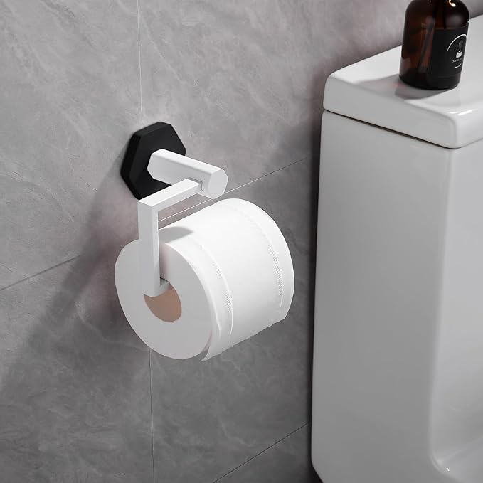 GERZWY Bathroom 2-Piece Hardware Set Stainless Steel Wall Mount - Towel Ring Toilet Paper Holder, White & Black