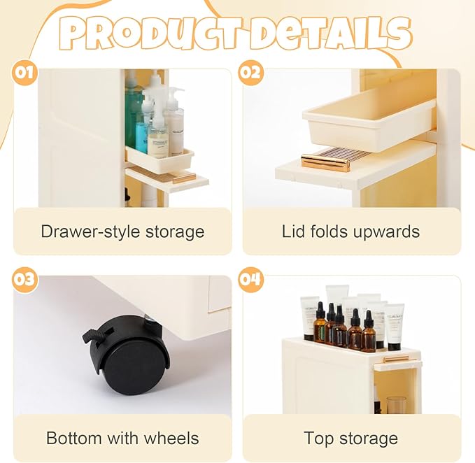 Weysat Narrow Bathroom Storage Cabinet with Wheels Slim Storage Organizer with Transparent Doors and Shelves for Small Space, Bathroom, Bedroom, Kitchen(4 Tiers)