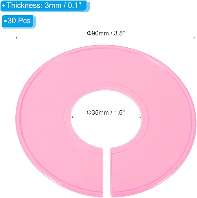 PATIKIL Clothes Dividers for Hanging Clothes, 30 Pack Closet Clothing Rack Size Dividers Blank Labels Sorting Round Separator for Closet, Pink