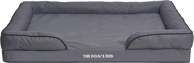 The Dog’s Bed, Orthopedic Standard Foam Waterproof Dog Bed with Standard Support, XXL Grey with Black Trim, Waterproof, Supportive Dog Bed with Replaceable Covers
