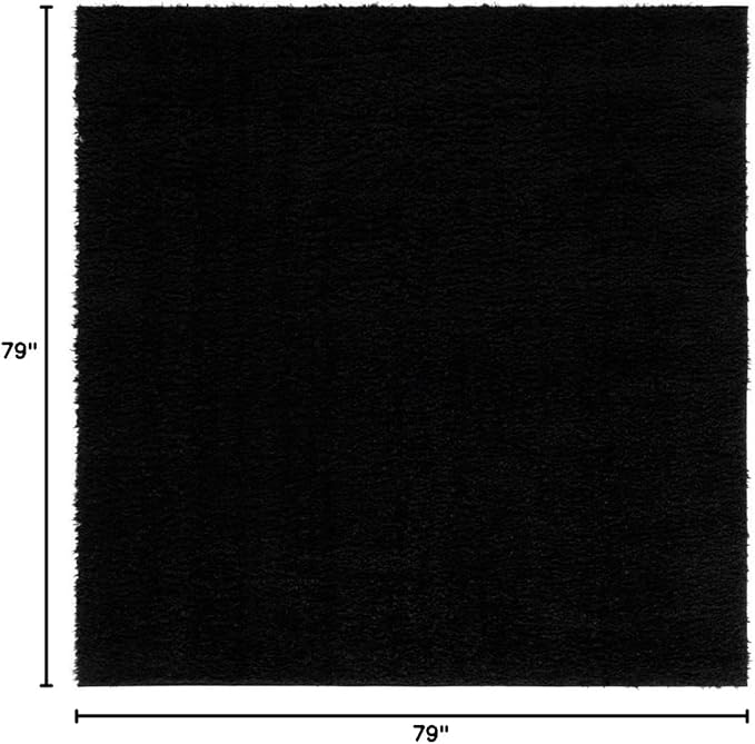 SAFAVIEH Lindsay Shag Collection Square Rug - 6'7" Square, Black, Contemporary Design, Ideal for High Traffic Areas in Bedroom, Dining Room & Kitchen (LNS560Z-7SQ)