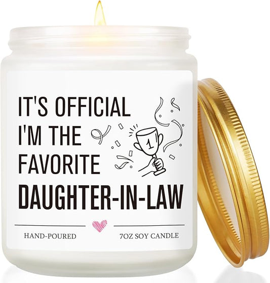 Daughter in Law Gifts, Mothers Day, Birthday, Christmas, Wedding Gifts for Daughter-in-Law, Sons Girlfriend, Future DIL, DIL Gift from Mother in Law, Officially Favorite Child Daughters Candle Gift