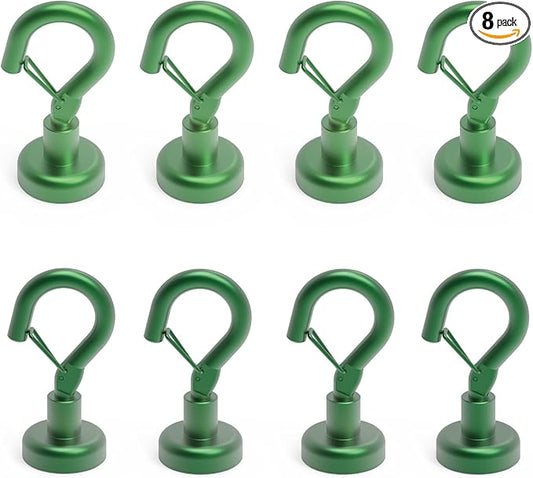 Ant Mag Magnetic Hooks Heavy Duty with Snap 22lbs Strong Green Magnet Hooks Great Hanging for Refrigerator, Cruise Cabin, Grill, Wreath,Kitchen,Office 8 Pack