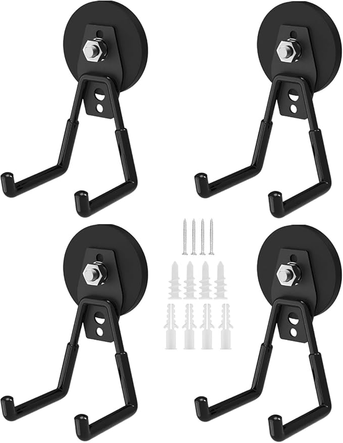 Magnetic Hooks Heavy Duty, 4 Pack Large Strong Magnet Hooks with Anti-Slip Coating, Storage Hooks for Hanging Garden Tools,Drills, Hoses. Ideal for Metal Cabinet,Tool Cart,Outdoor