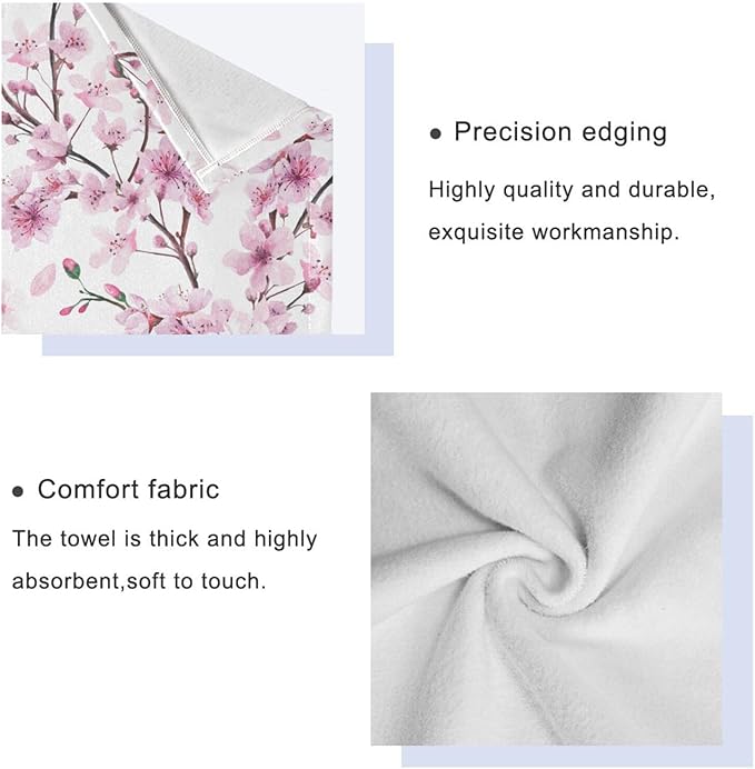Cherry Blossoms Flowes Towels Set of 3 Watercolor Pink Floral Sakura Branch Bathroom Towel Soft Absorbent Bath Hand Towels Washcloth Guest Towel Sets Bathroom Decorations