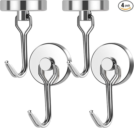 MIKEDE Magnetic Hooks, 80LB+ Swivel Swing Strong Magnetic Hooks Heavy Duty,Neodymium Cruise Hooks Magnets for Hanging, Home, Workplace, Metal Door, Office and Garage - Pack of 4