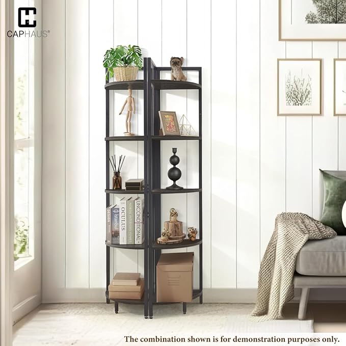 CAPHAUS 5-Tier Corner Shelf: 59.1-Inch Tall, Metal Frame, Round Corner Display Rack for Bathroom, Living Room, Home, Office