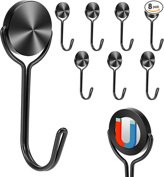 Magnetic Hooks, Magnet Hooks for Cruise Refrigerator Grill,Strong Magnets with Hooks for Home Kitchen, Garage Key Holder,8pack （Black,0.9in-1 15Lbs）