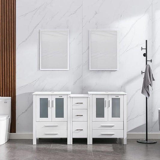 eclife 60" Modern Bathroom Vanity Sink Combo Freestanding Cabinet with Small Side Cabinet, Without Vessel Sink, Faucet, Drain (White Vanity Only)